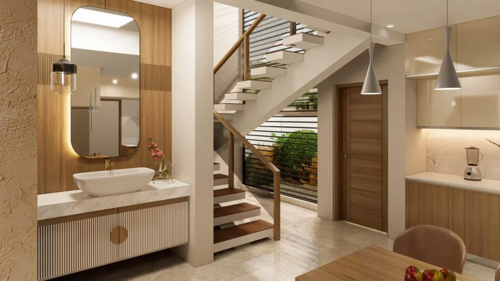 Stair & Wash Room Interiors in Ambalamukku, Trivandrum | Rzian Homez