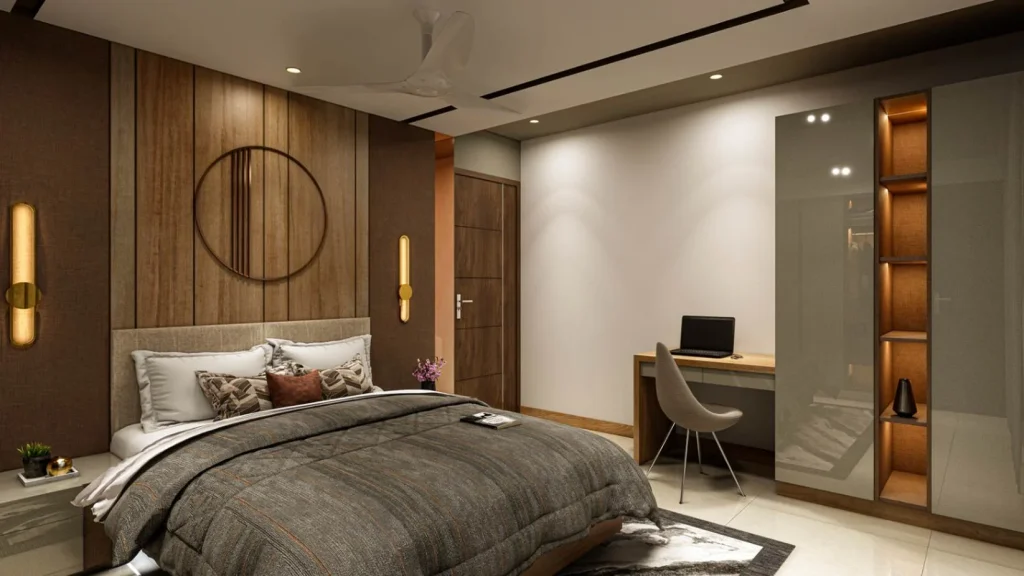 Master Bedroom interiors in Jagathy, Trivandrum | Rzian Homez