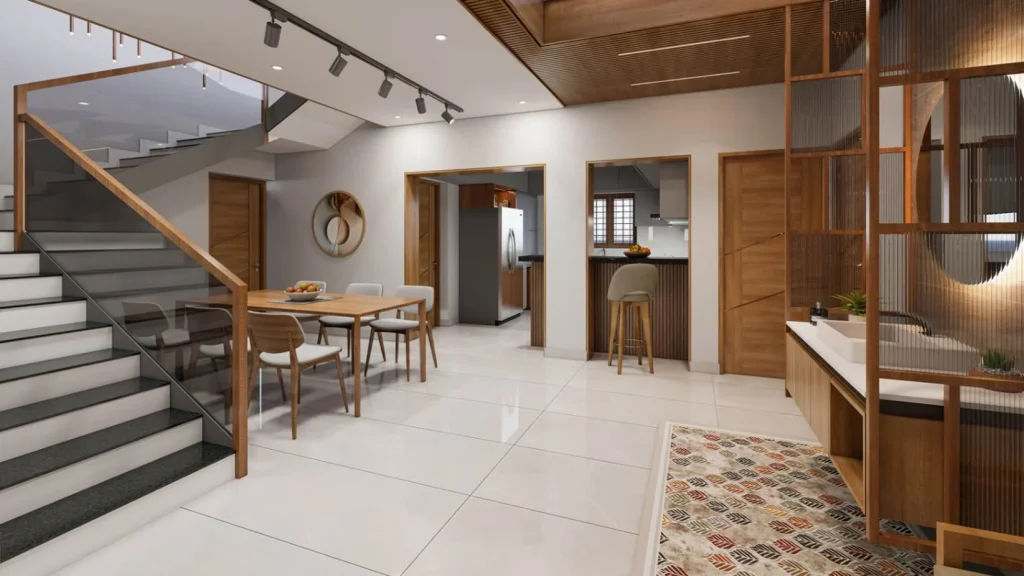 Stair & Dining interiors in Kattayikonam, Trivandrum | Rzian Homez
