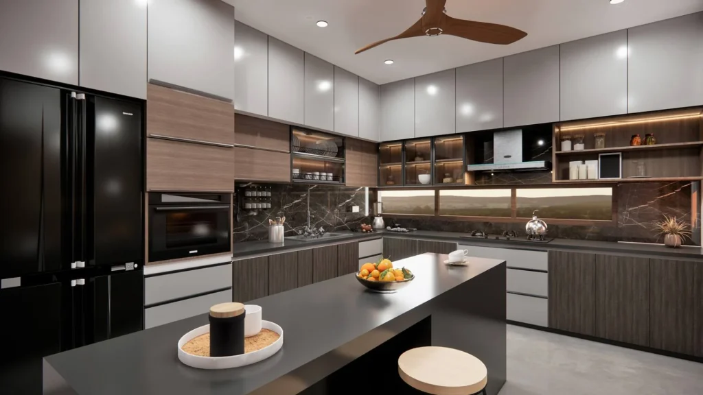 Island Kitchen interiors in Maruthankuzhy, Trivandrum | Rzian Homez