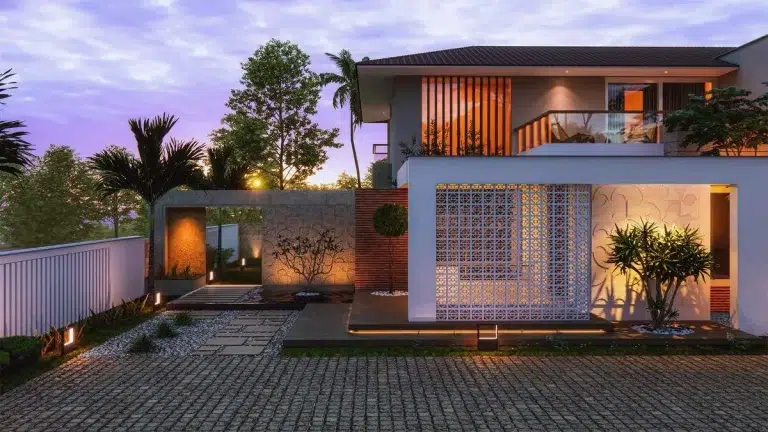 A contemporary house elevation designed and built by Rzianz in Peroorkada, Trivandrum