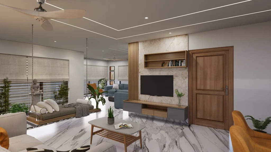 Living Room interiors in PTP Nagar, Trivandrum | Rzian Homez