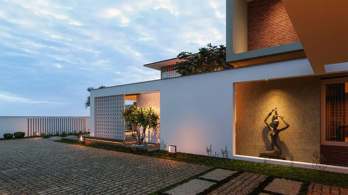 4 BHK Double floor Kerala house plan elevation, view 2