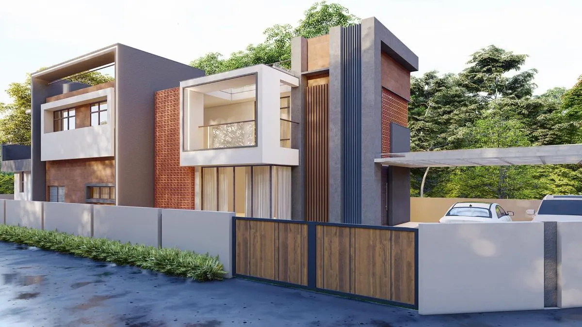 4 BHK Double floor Kerala house plan elevation, view 1