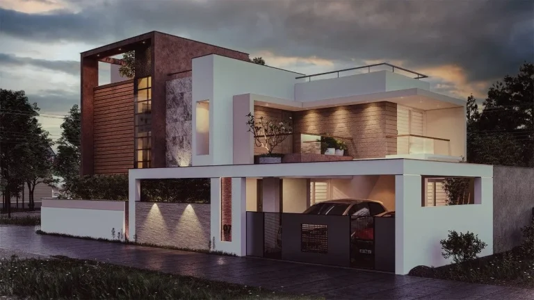 Sasthamangalam home elevation by Rzian Homez, Trivandrum