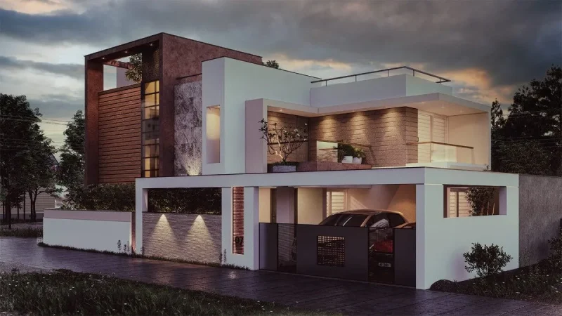 A modern contemporary home built by Rzianz in Sasthamangalam, Trivandrum