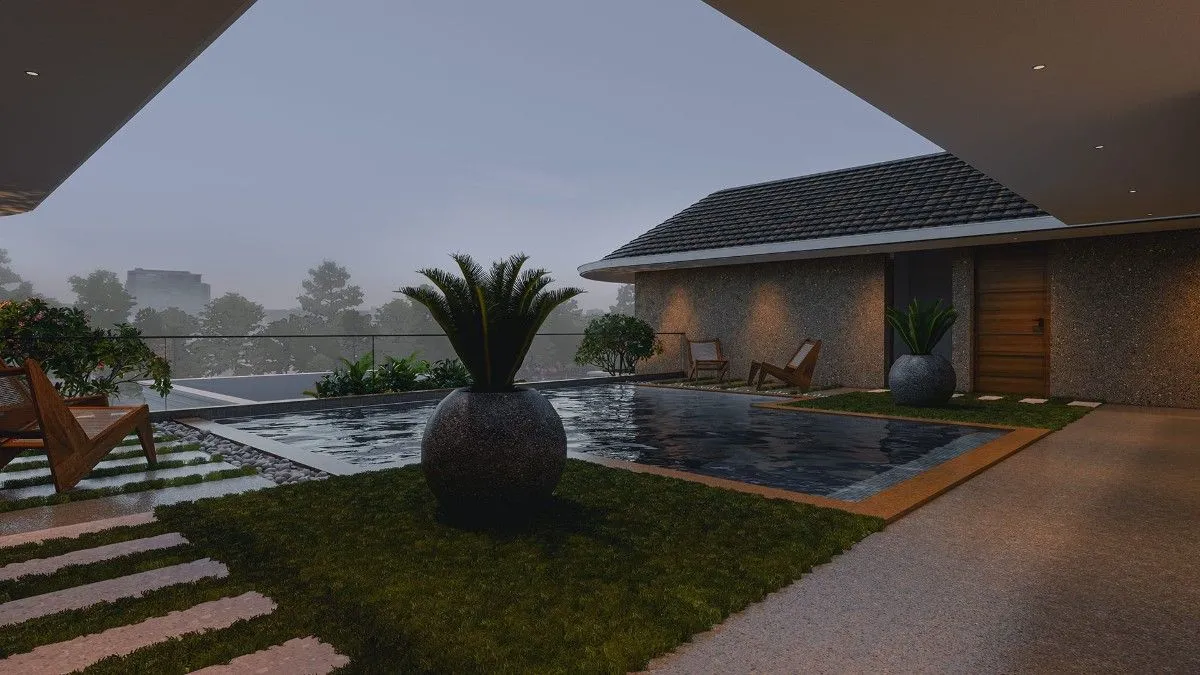 6 BHK Double floor Kerala house plan elevation, view 3