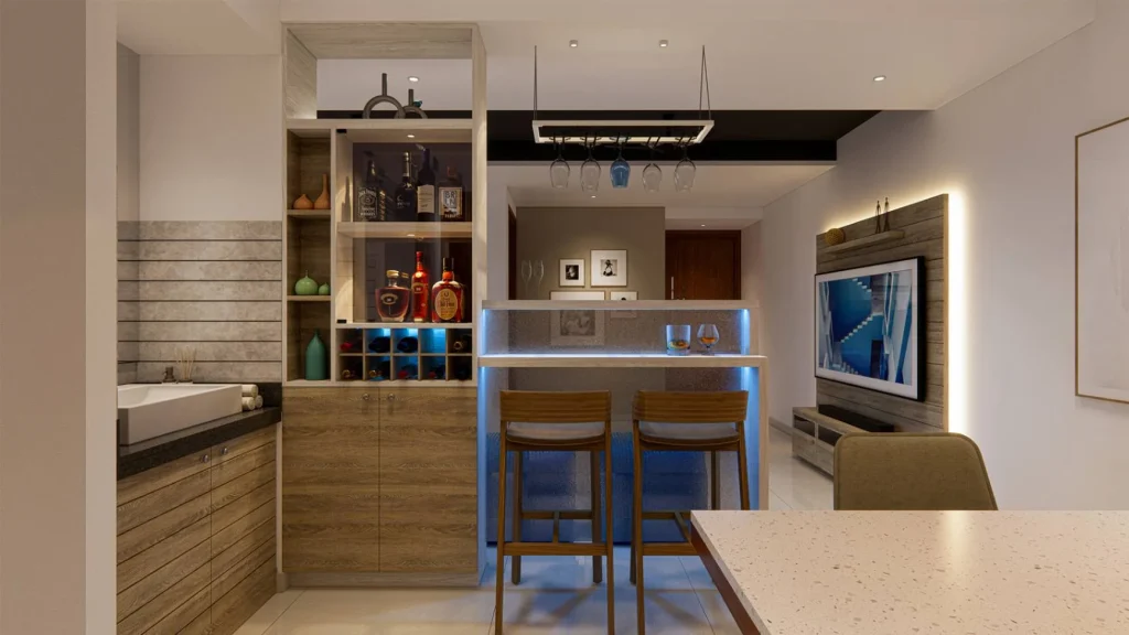 Bar Area interiors in Vellayambalam, Trivandrum | Rzian Homez