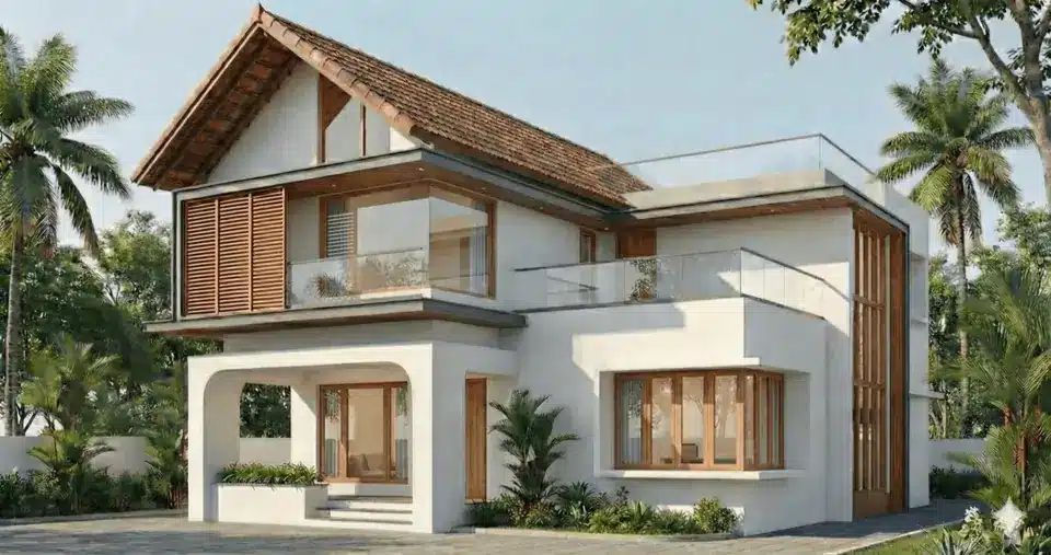 Kerala traditional-style house elevation by Rzian Homez, Trivandrum
