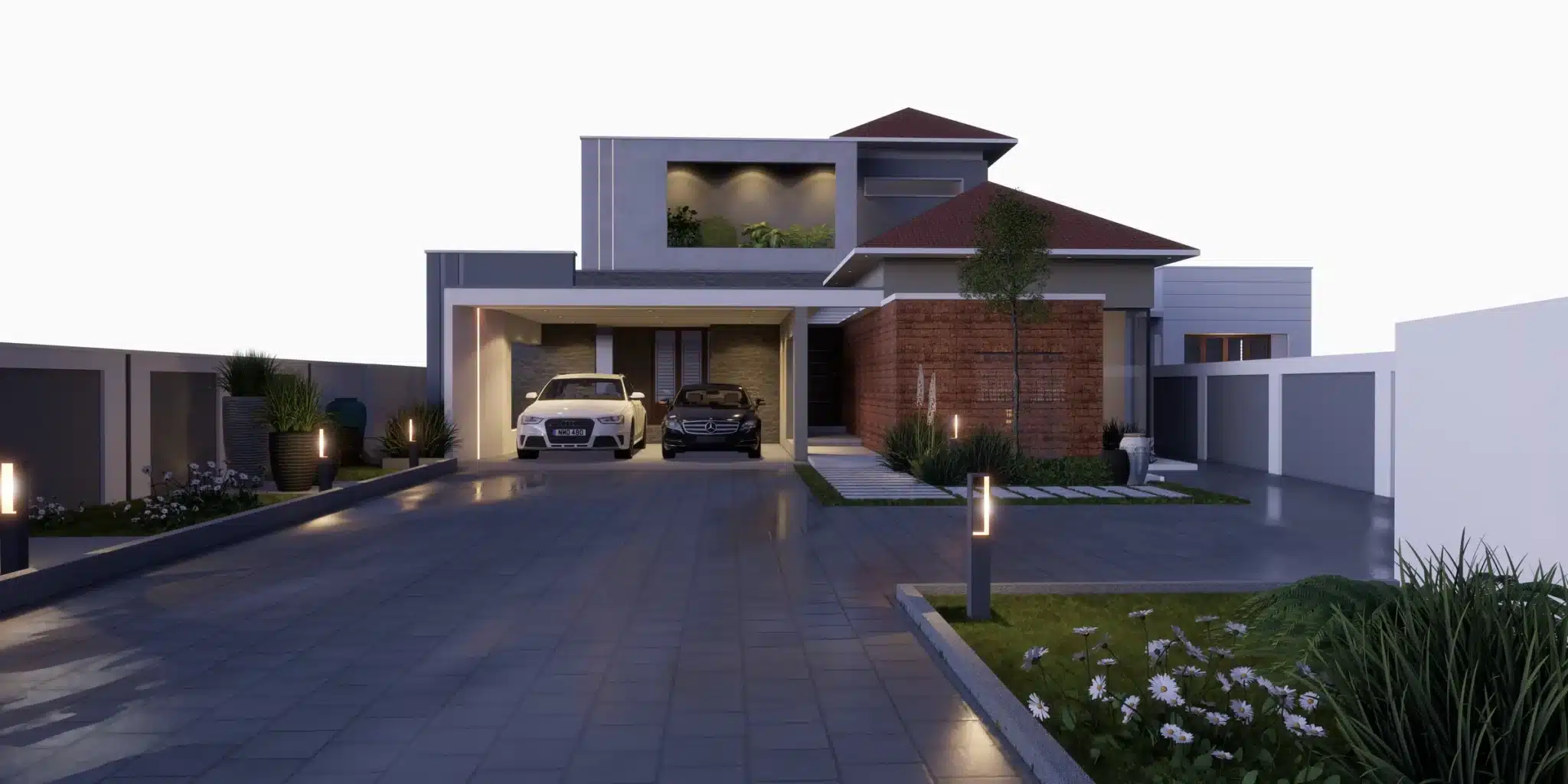 5 BHK Double floor Kerala house plan elevation