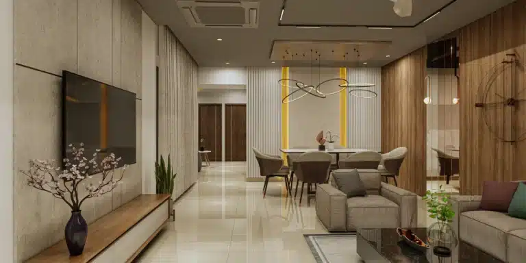 Living room interior in Kunnukuzhi, Trivandrum, designed and executed by Rzian Homez