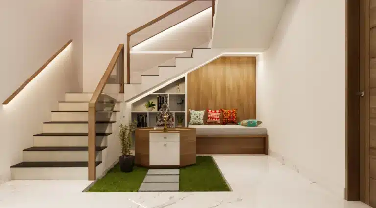 Staircase design in Ambalamukku, Trivandrum, designed and executed by Rzian Homez