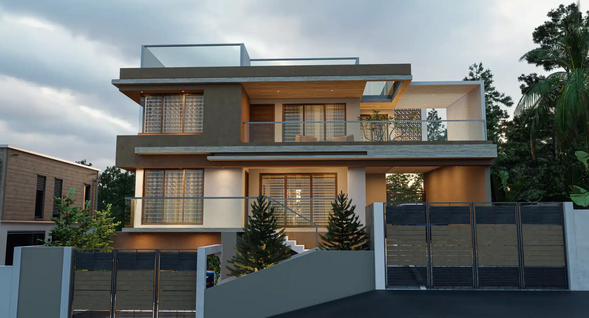 Kerala house elevation residence, Kuravankonam, Trivandrum
