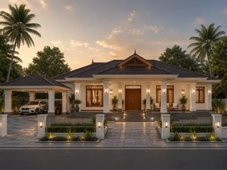 Luxury single storey Kerala house elevation with carport by Rzian Homez