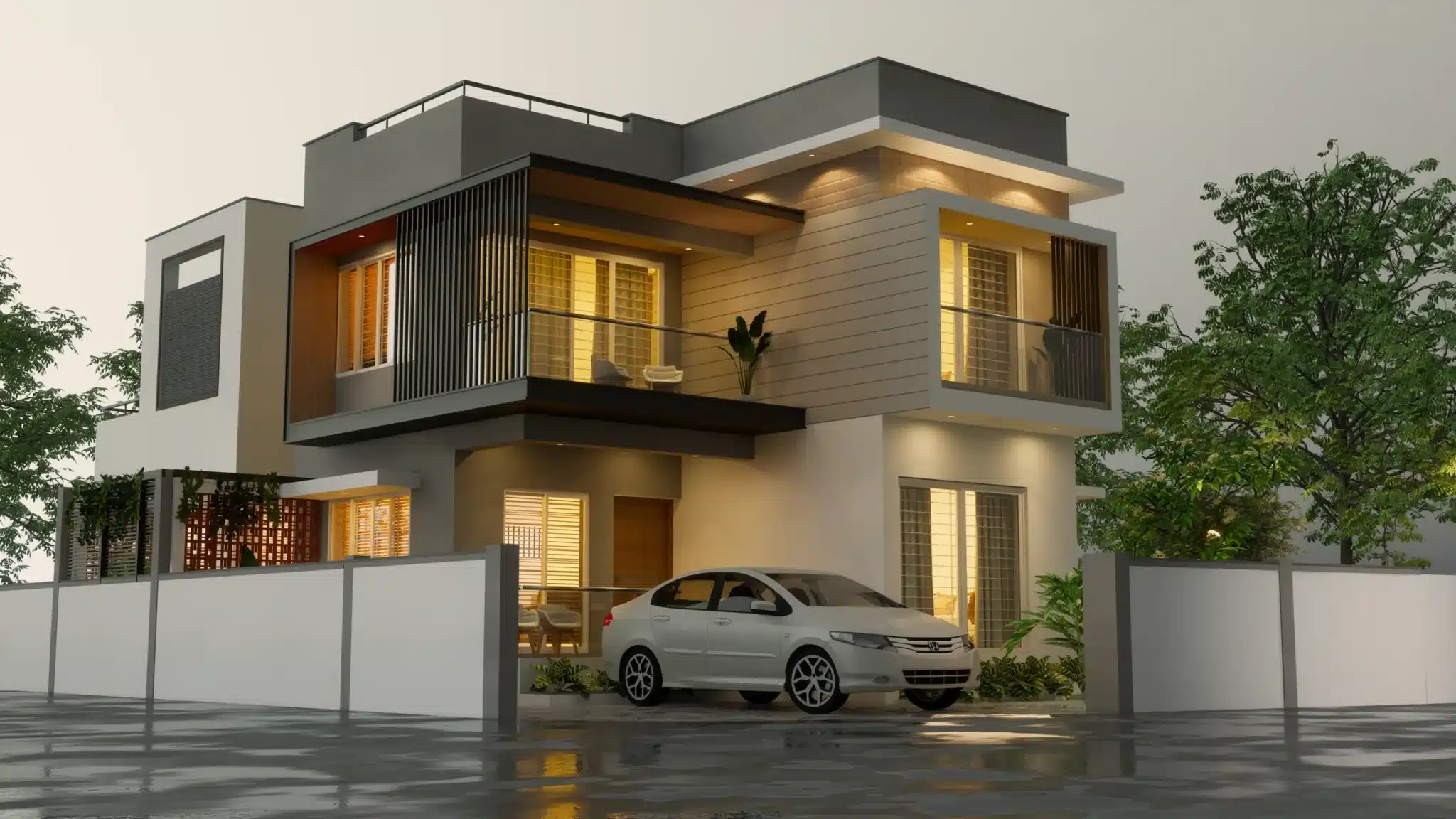 4 BHK Double floor Kerala house plan elevation