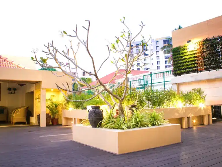 Rzian Homez landscaping in Trivandrum: Lit entrance courtyard