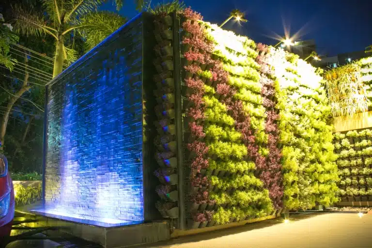 Rzian Homez landscaping in Trivandrum: Vertical green wall and waterfall