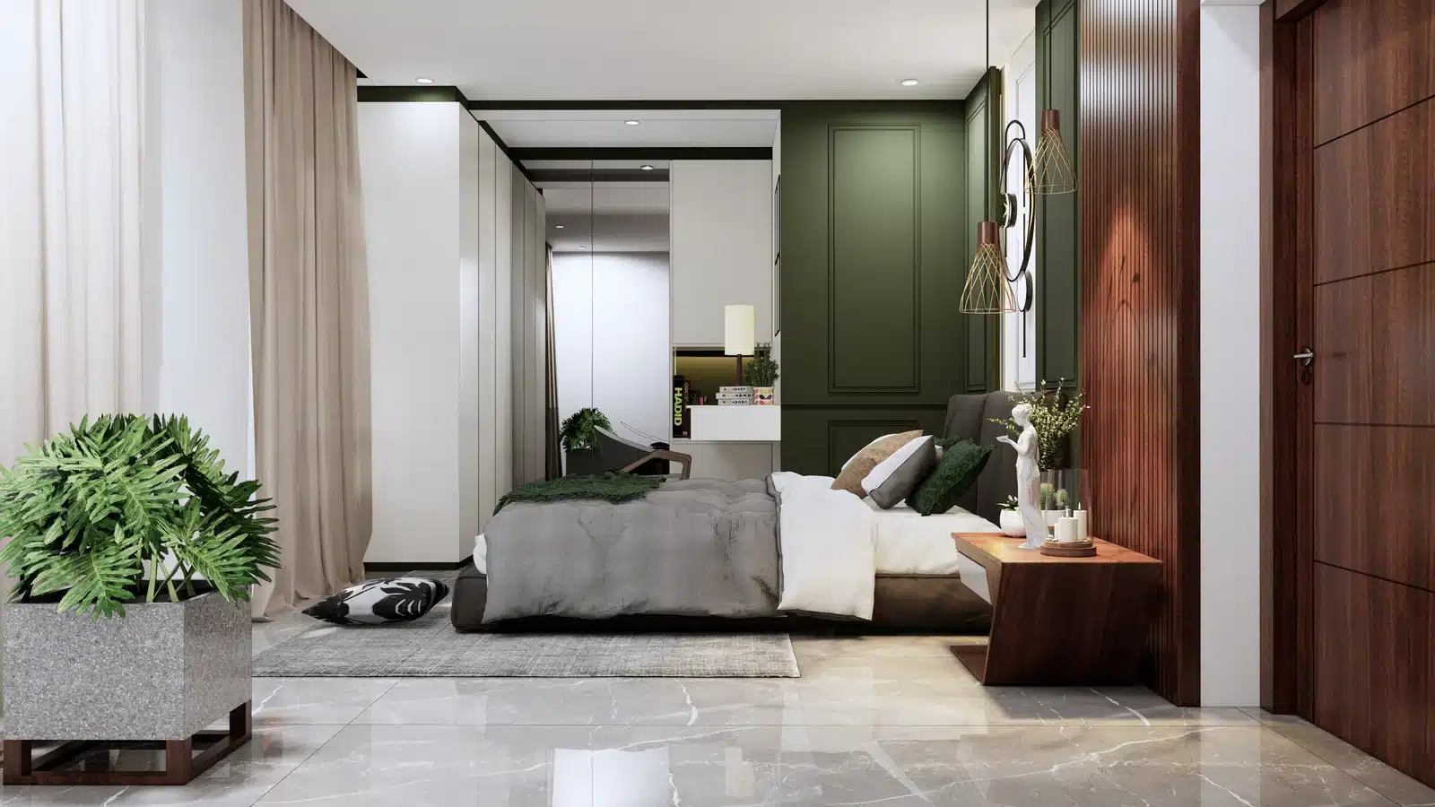 Bedroom interior of a home designed and built by Rzian Homez in Vayalikada, Kowdiar, Trivandrum