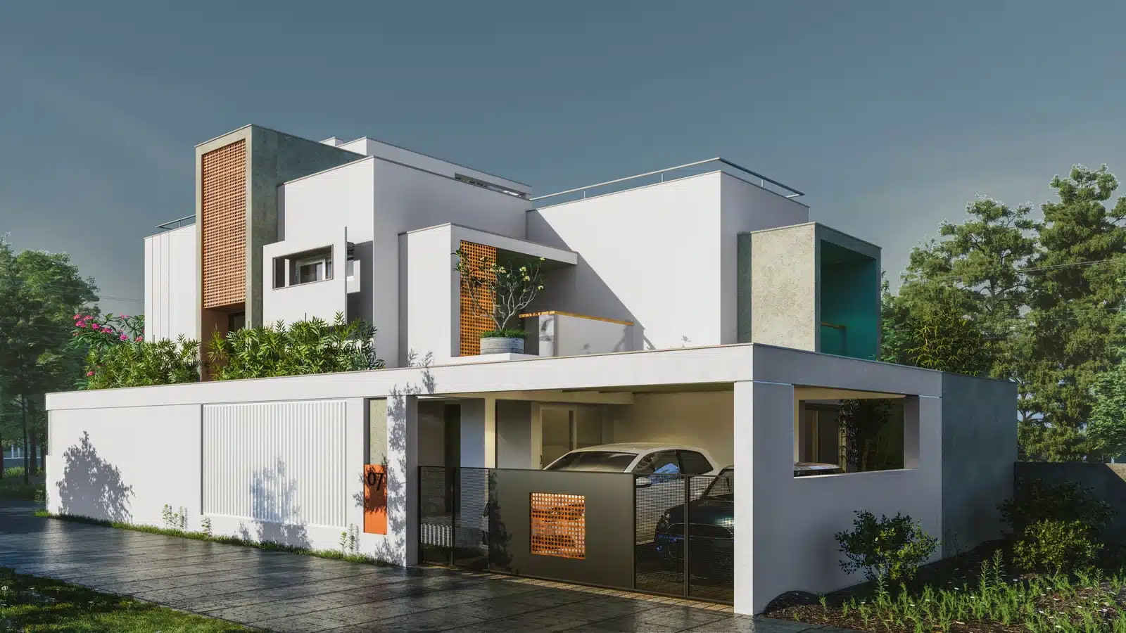 4 BHK Double floor Kerala house plan elevation, view 3