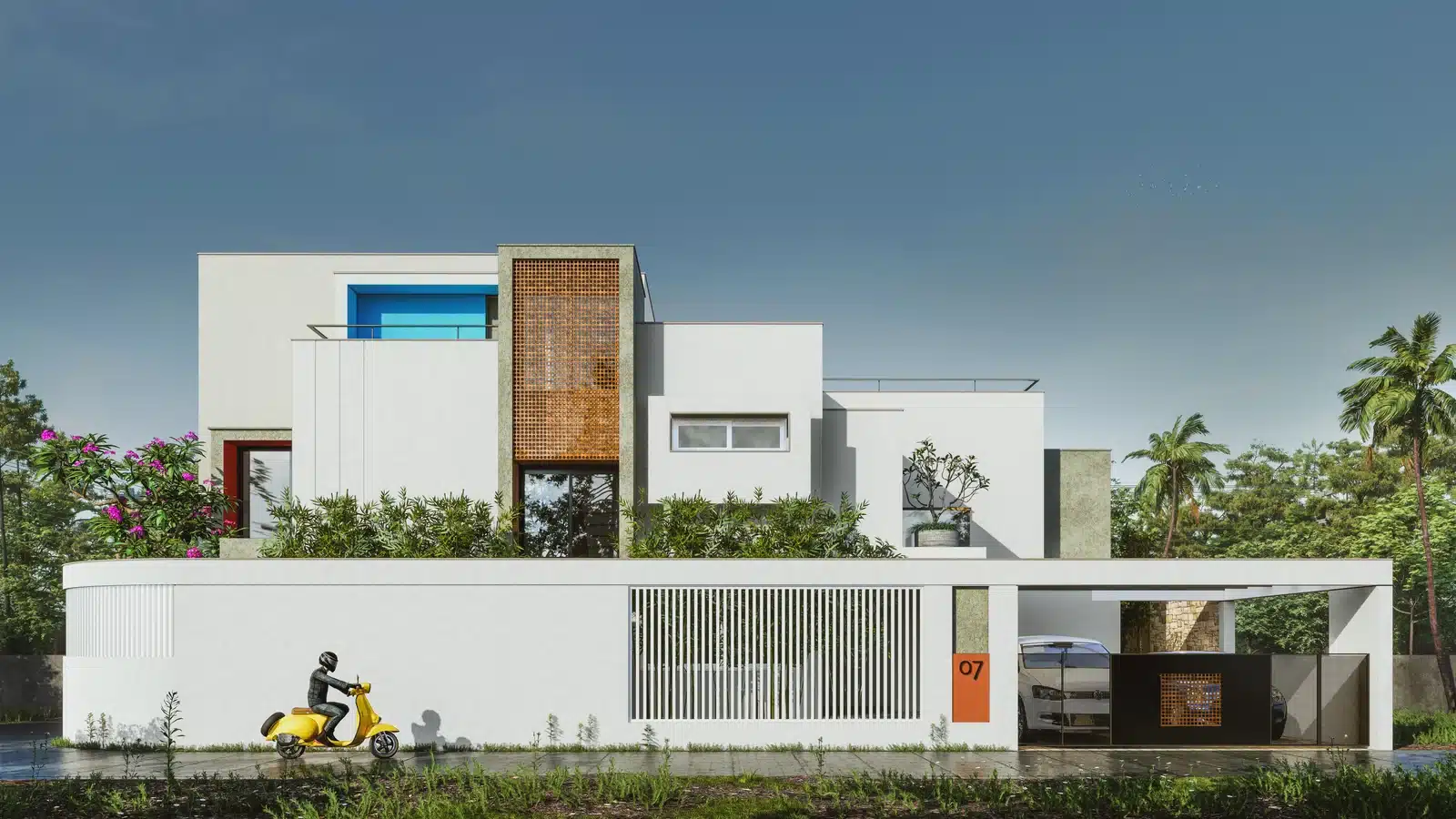 4 BHK Double floor Kerala house plan elevation, view 2