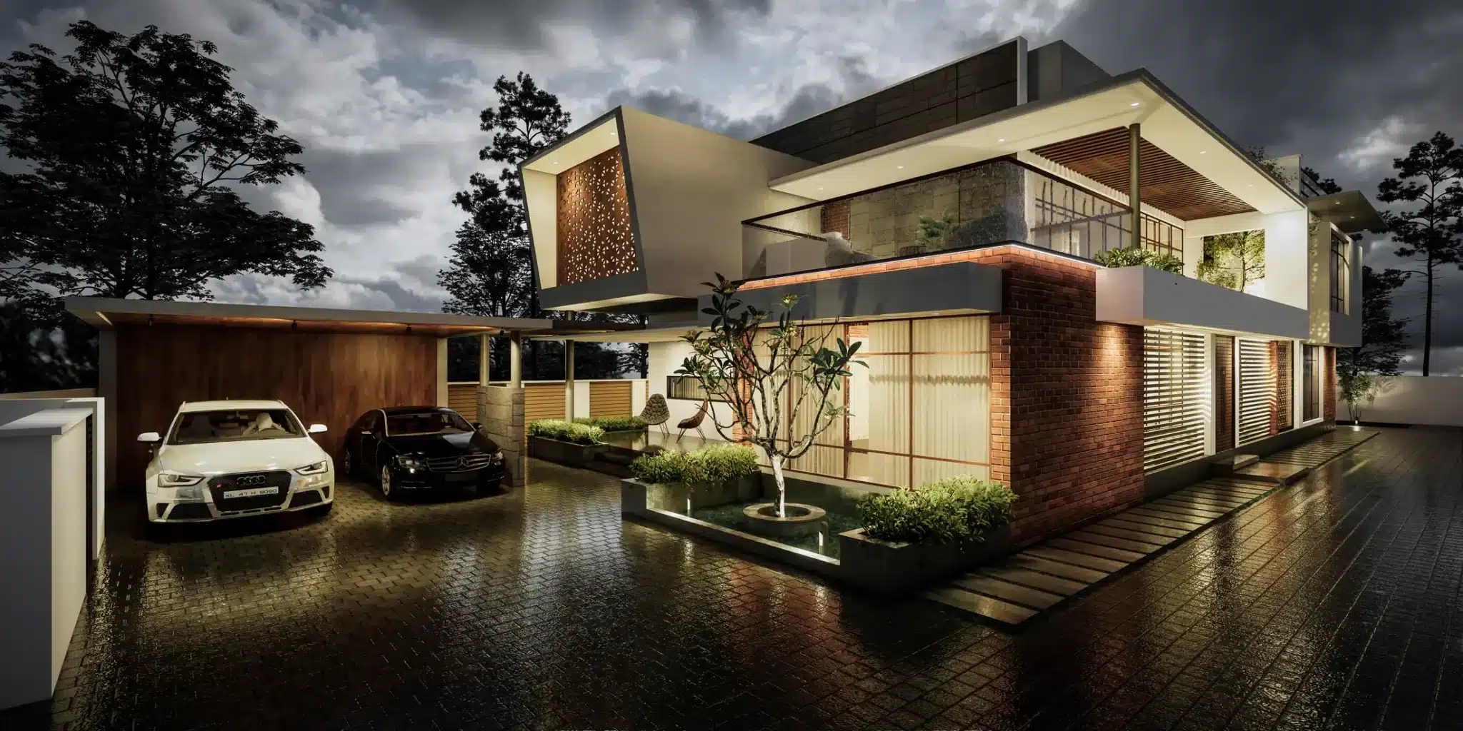 5 BHK Double floor Kerala house plan elevation