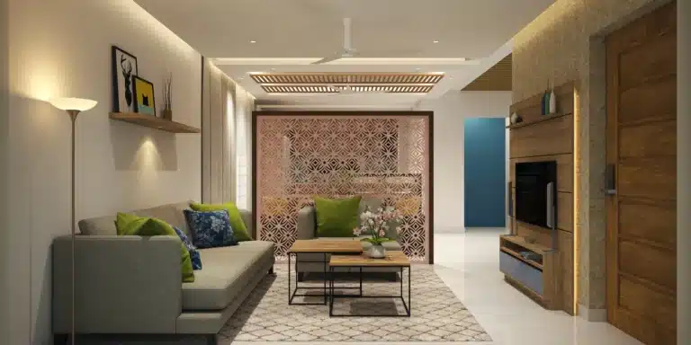 Living Room interior of a home designed and built by Rzian Homez in Peroorkada, Trivandrum