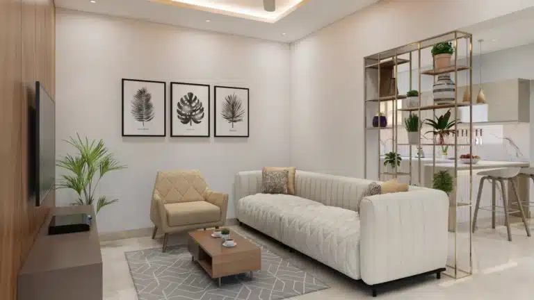 Living Room interior of a home designed and built by Rzian Homez in Ambalamukku, Trivandrum