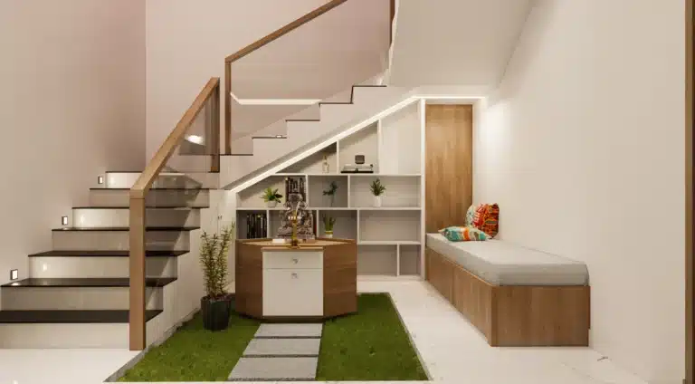 Living Room interior of a home designed and built by Rzian Homez in Ambalamukku, Trivandrum