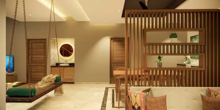 Living Room interior of a home designed and built by Rzian Homez in Haripad, Trivandrum