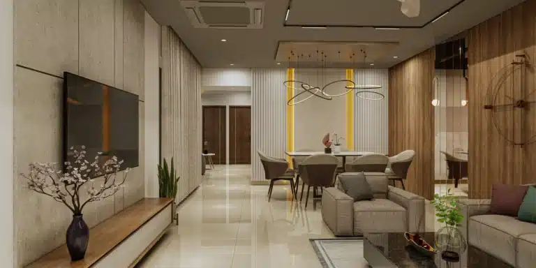 Living Room interior of a home designed and built by Rzian Homez in Kunnukuzhi, Trivandrum